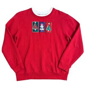 VTG Ugly Christmas Sweatshirt Trees Embroidered Mercer Street Red Unisex Medium
